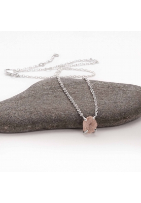 925 Sterling Silver Necklace with ROSE QUARTZ Pendant No.529 RAW